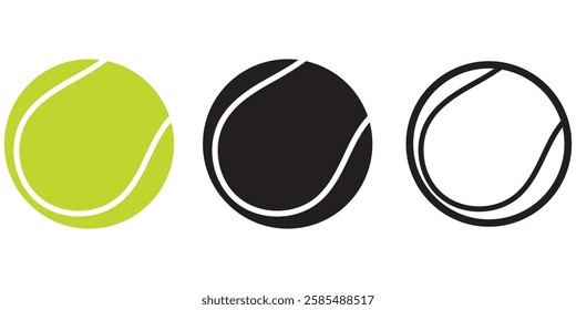 Tennis Ball Icon Set. Tennis Ball Design Template, Clipart for Sports Concepts, Competition Promotions, Advertisements, Graphics for a Tennis Event, Sports Content, Products, Logo .Vector illustration