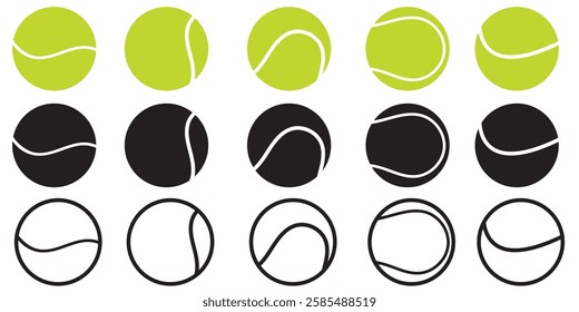 Tennis Ball Icon Set. Tennis Ball Design Template, Clipart for Sports Concepts, Competition Promotions, Advertisements, Graphics for a Tennis Event, Sports Content, Products, Logo .Vector illustration