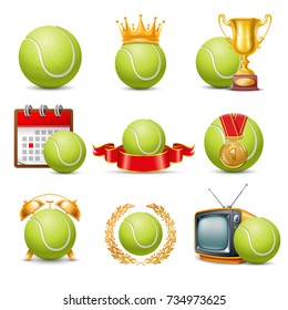 Tennis Ball icon set. Isolated on White Background. Vector Illustration