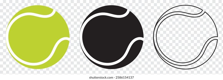 Tennis ball Icon set and single. Green, Black and white Tennis ball icon vector logo design flat style. Tennis Ball icon vector design template on isolated white background.