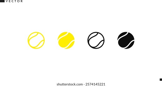 Tennis ball icon set. Sports ball silhouette