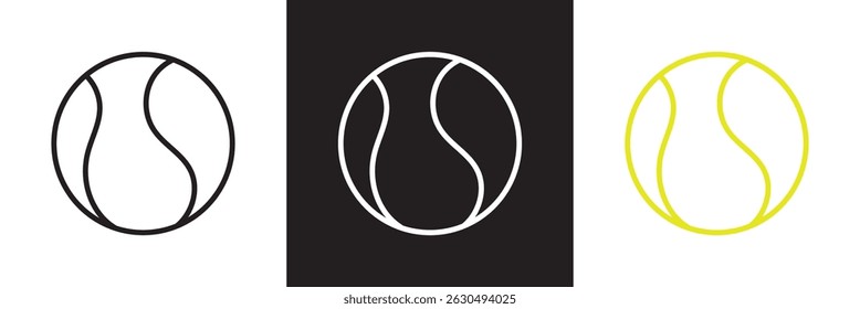 Tennis ball icon  Tennis ball sport collection.  Vector for websites, mobile interfaces, logp, presentations, banner, visual branding etc. Vector illustration. isolated on white and black background. 
