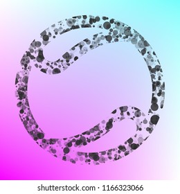 Tennis ball icon. Vector. Gray icon with bubbled texture at color background with pink and sky blue corners.