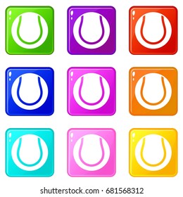 Tennis ball icons of 9 color set isolated vector illustration