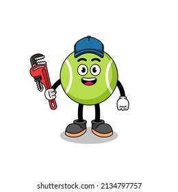 tennis ball illustration cartoon as a plumber , character design