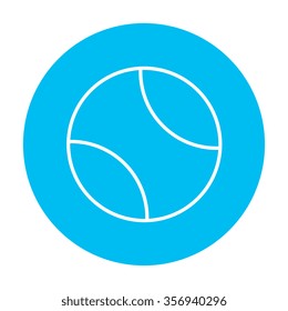 Tennis ball line icon for web, mobile and infographics. Vector white icon on the light blue circle isolated on white background.