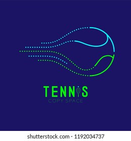 Tennis ball logo icon outline stroke set dash line design illustration isolated on dark blue background with Tennis text and copy space, vector eps 10