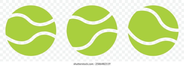 Tennis ball logo. Isolated tennis ball on white background. Ball set. Set of yellow, green and black volume tennis balls on transparent background. EPS 10.