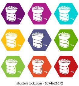 Tennis ball machine icons 9 set coloful isolated on white for web