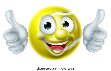 Tennis ball man mascot character doing a thumbs up