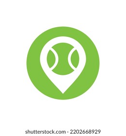 Tennis ball and map pin logo combination, tennis court location logo icon