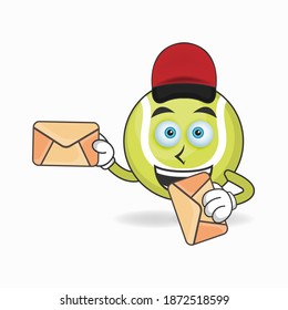 The Tennis ball mascot character becomes a mail deliverer. vector illustration