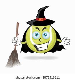 The Tennis ball mascot character becomes a magician. vector illustration