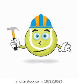 The Tennis ball mascot character becomes a builder. vector illustration