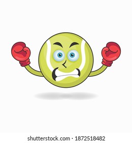 Tennis ball mascot character with boxing gear. vector illustration
