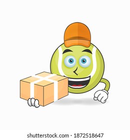 The Tennis ball mascot character is a delivery person. vector illustration