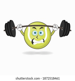 Tennis ball mascot character with fitness equipment. vector illustration