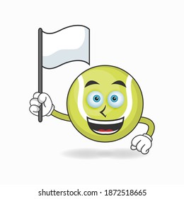 Tennis ball mascot character holding a white flag. vector illustration