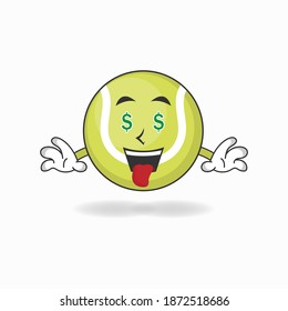 Tennis ball mascot character with money making expression. vector illustration