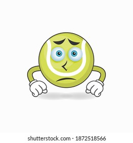Tennis ball mascot character with sad expression. vector illustration