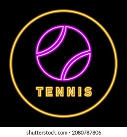 tennis ball neon sign, modern glowing banner design, colorful modern design trends. Vector illustration.