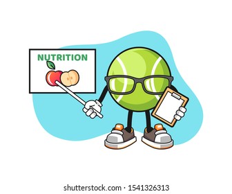 Tennis ball nutritionist cartoon. Mascot Character vector.