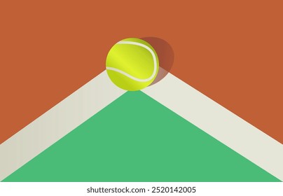 Pelota de tenis en el borde de la cancha de tenis. Juego de tenis real, clase o concepto de partido. Elemento de diseño deportivo para Anuncio, publicidad, cartel, App, Web. Jugar a la Ilustración vectorial de tenis 