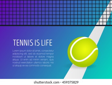 Tennis ball on the field with a grid. Gradient poster. Vector illustration.