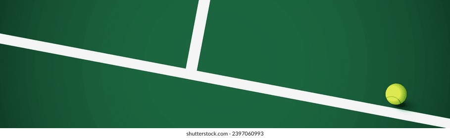 Tennis ball on Green synthetic grass court backgroun. Sport background. Banner vector