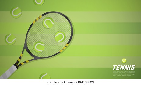 Tennis ball on Tennis racket in  the green tennis court , Illustrations for use in online sporting events , Illustration Vector  EPS 10