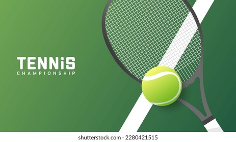 Tennis ball on tennis racket , Simple flat design style  ,Illustrations for use in online sporting events , Illustration Vector  EPS 10