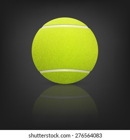 Tennis ball on a reflective surface in the darkness. Vector EPS10 background. 