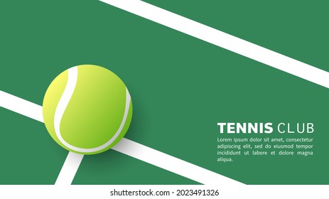 Tennis ball on the white line in the green tennis court , Illustrations for use in online sporting events , Illustration Vector  EPS 10