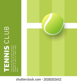 Tennis ball on white line on tennis green court vector with copy space foe text, Modern design, isolated on blue background, illustration Vector EPS 10, can use for tennis Championship Logo