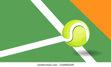 Tennis ball on white line on tennis green court vector with copy space foe text, Modern design, illustration Vector EPS 10, can use for tennis Championship Logo