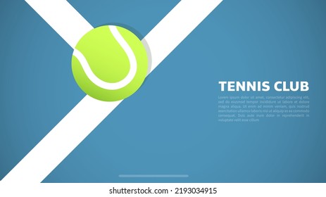 Tennis ball on white line on tennis blue court vector with copy space foe text, Modern design, illustration Vector EPS 10, can use for tennis Championship Logo