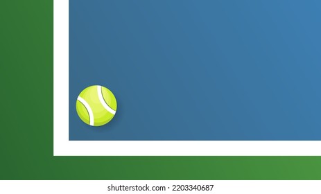Tennis ball on white line on tennis green court vector with copy space foe text, Modern design, isolated on blue background, illustration Vector EPS 10, can use for tennis Championship Logo