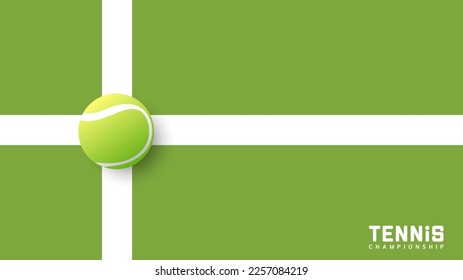 Tennis ball on white line on tennis green court vector with copy space foe text, Modern design ,illustrations for use in online sporting events , Illustration Vector  EPS 10