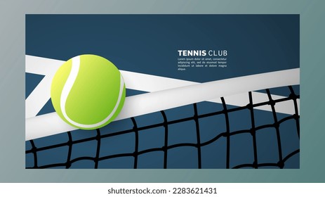 Tennis ball on white line on tennis green court vector with copy space foe text , Illustrations for use in online sporting events , Illustration Vector  EPS 10