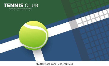 Tennis ball on white line on tennis green court vector with copy space foe text, Indoor Court Illustration for Tennis sports concept, Vector Illustration EPS 10