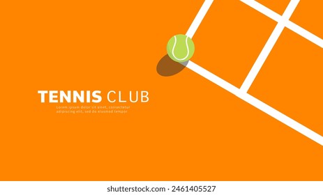 Pelota de tenis en la pista de tenis de tierra batida línea blanca, Ilustraciones para su uso en eventos deportivos en línea, Ilustración para el concepto deportivo de tenis, Ilustración vectorial EPS 10