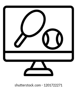 Tennis ball over computer screen is online game icon 