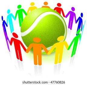 Tennis Ball with People United Original Vector Illustration