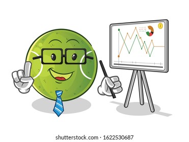tennis ball percentage of shares, sales, and finance cartoon. cute chibi cartoon mascot vector