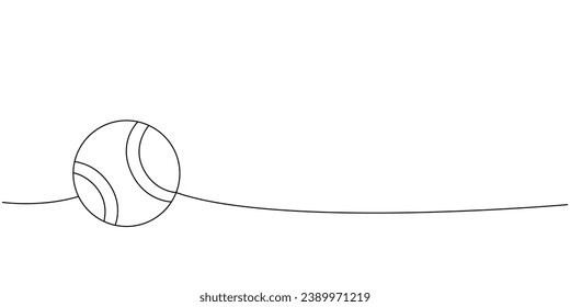 Tennis ball, pet toy one line continuous drawing. Animals accessories, pet toy supplies continuous one line illustration.