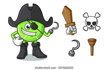 tennis ball pirate mascot vector cartoon illustration