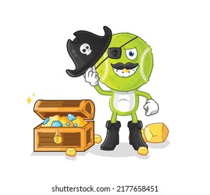 the tennis ball pirate with treasure mascot. cartoon vector