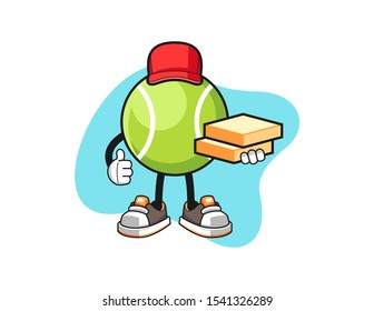 Tennis ball pizza delivery cartoon. Mascot Character vector.