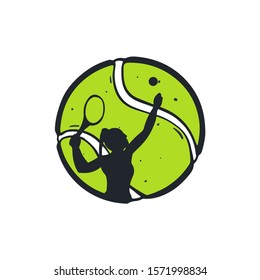 Tennis ball with player inside. Vector illustration