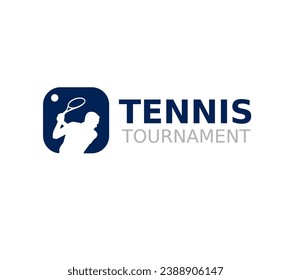 Tennis ball with a player and tennis racket, logo template. Active sport and tennis tournament, championship